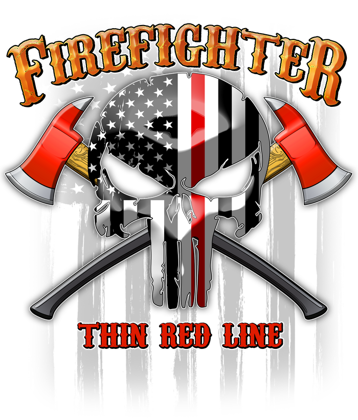 Firefighter Thin Red Line Flag Skull T-Shirt